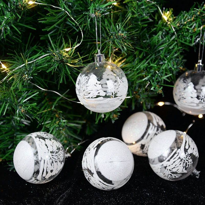 6pcs 6cm Transparent Snow Christmas Balls