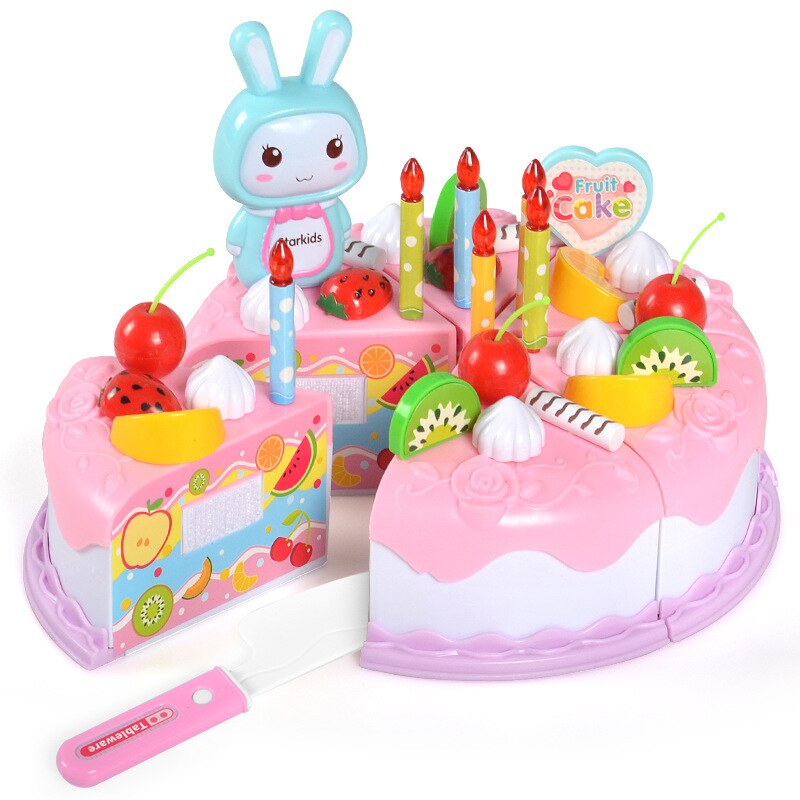 Pretend to play with kitchen toys fruit birthday cake