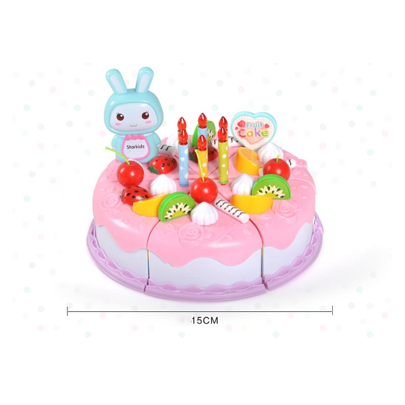 Pretend to play with kitchen toys fruit birthday cake