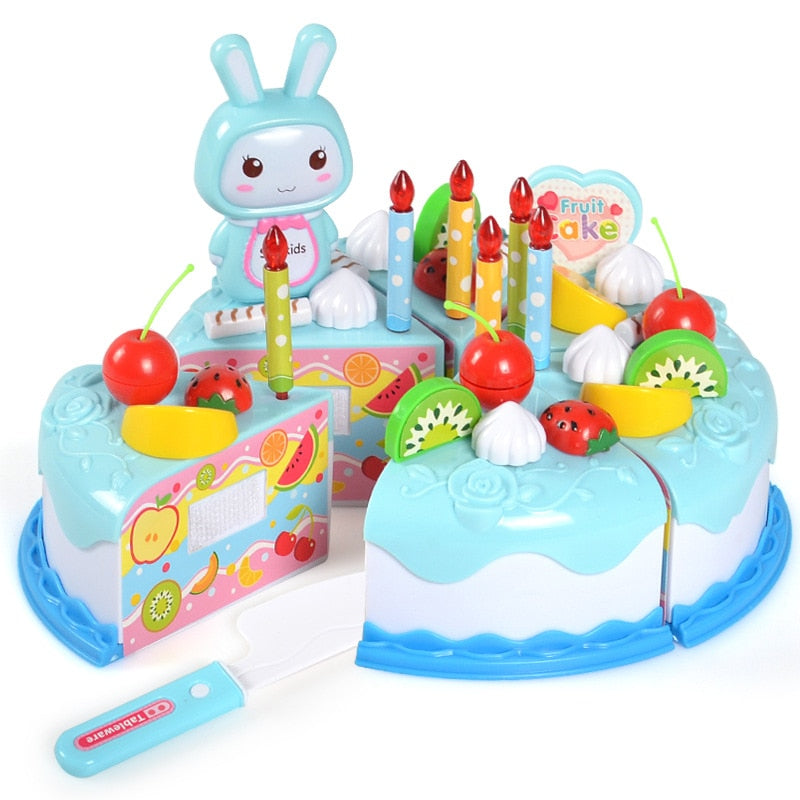 Pretend to play with kitchen toys fruit birthday cake