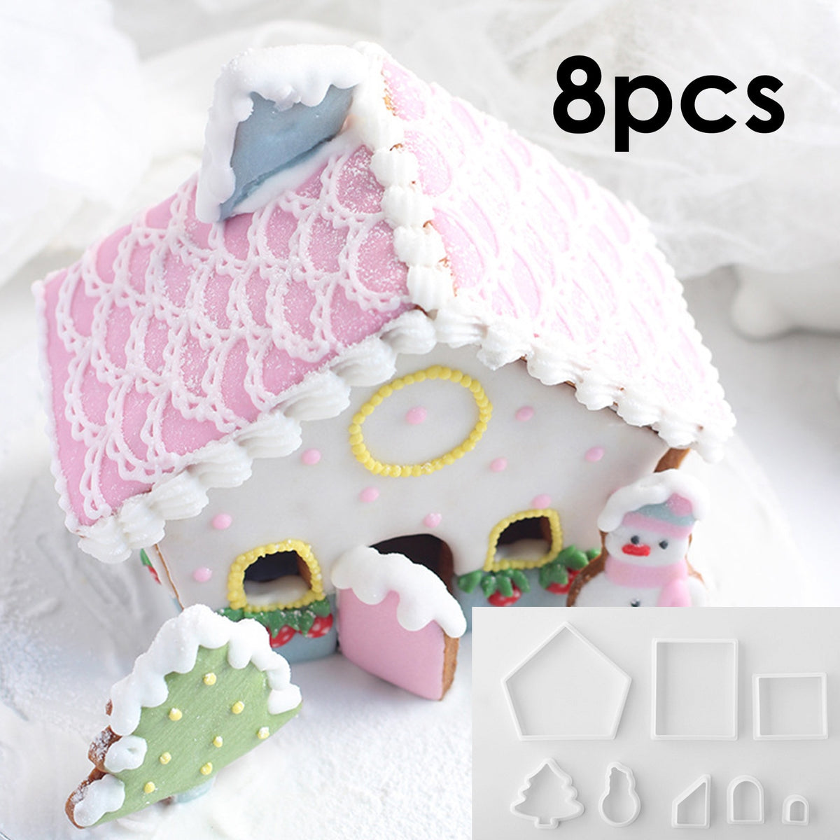 8Pcs Plastic Cookie Cutter  Christmas Gingerbread House