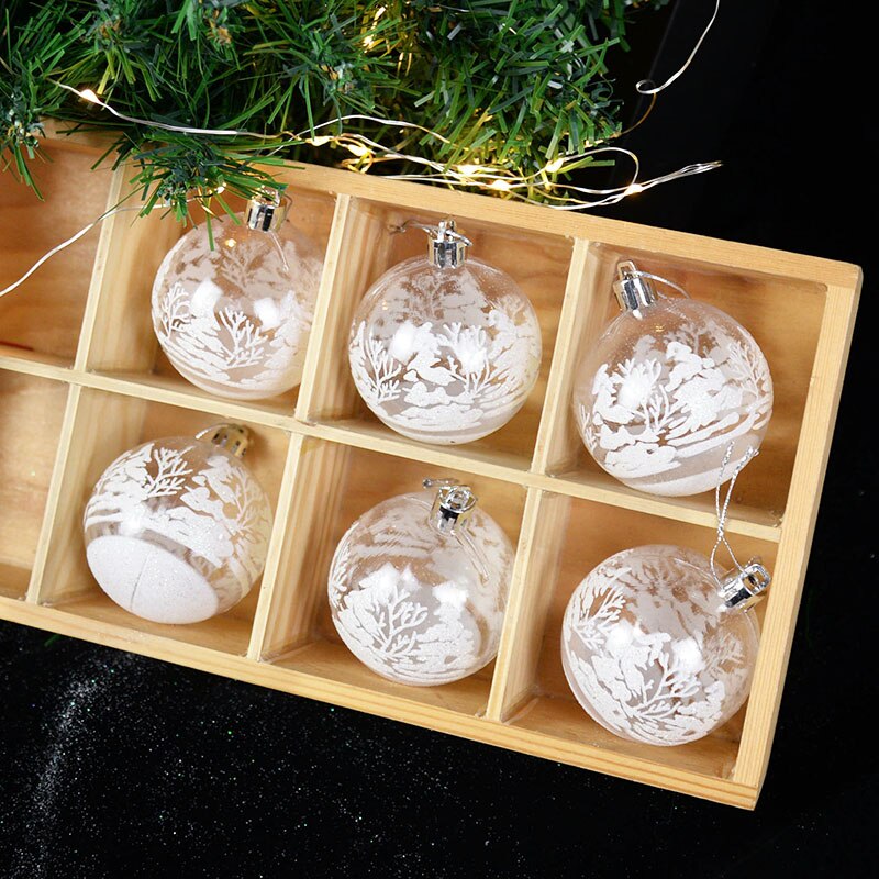 6pcs 6cm Transparent Snow Christmas Balls