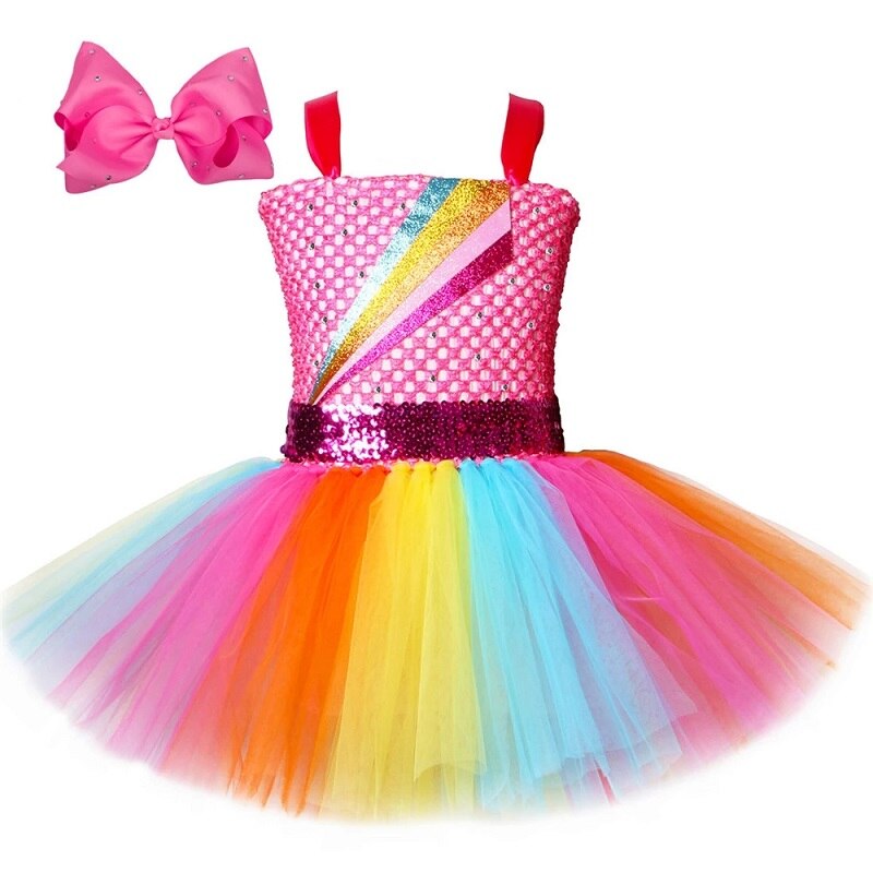 Jojo Siwa Tutu Dress with Hair  Rainbow Girls Princess Dress