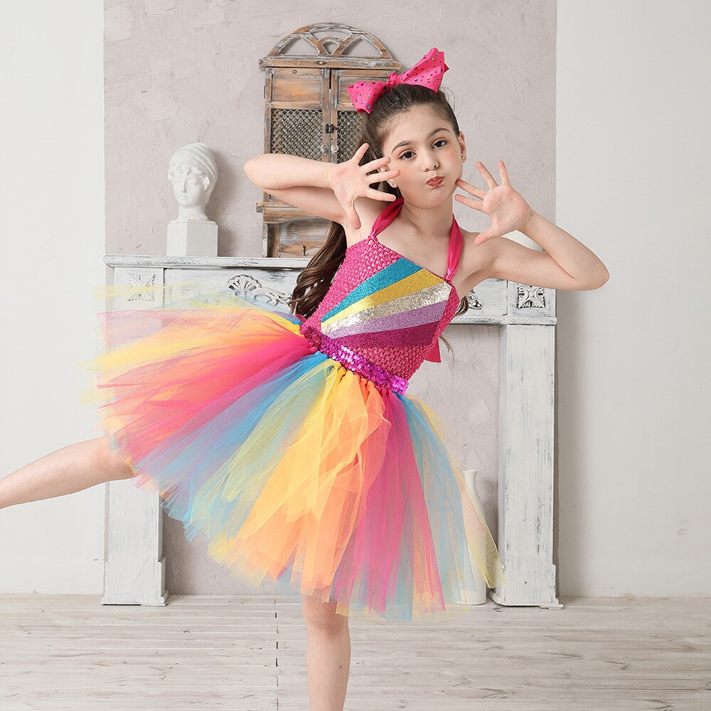 Jojo Siwa Tutu Dress with Hair  Rainbow Girls Princess Dress