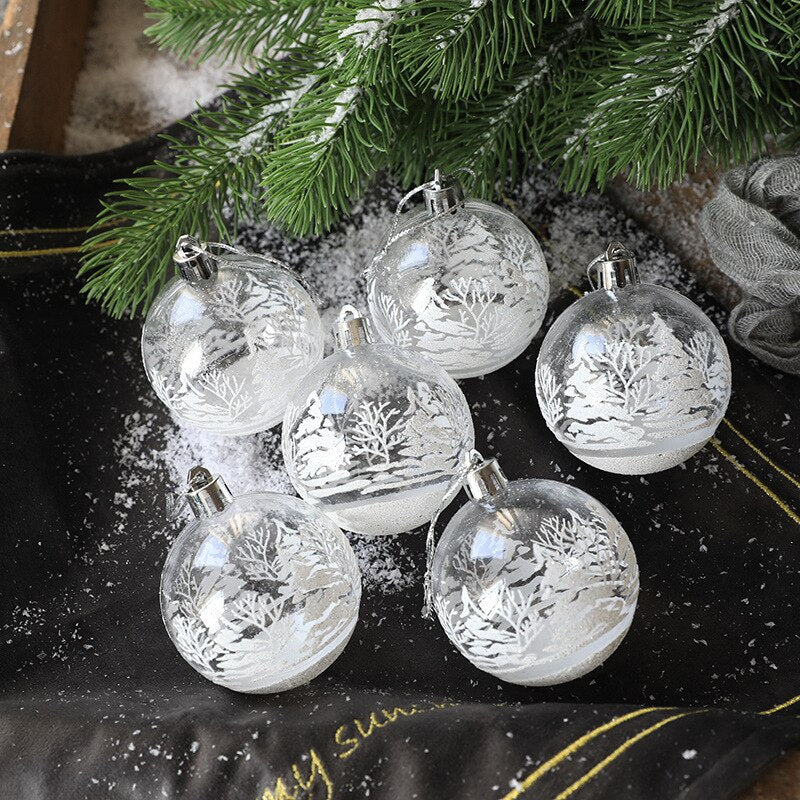 6pcs 6cm Transparent Snow Christmas Balls