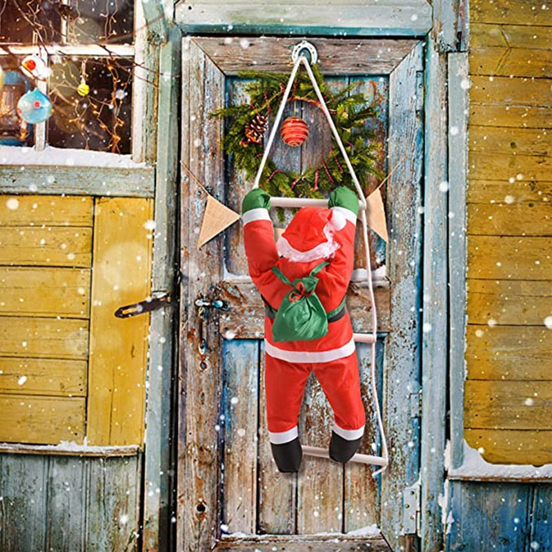 Santa climbs the rope ladder