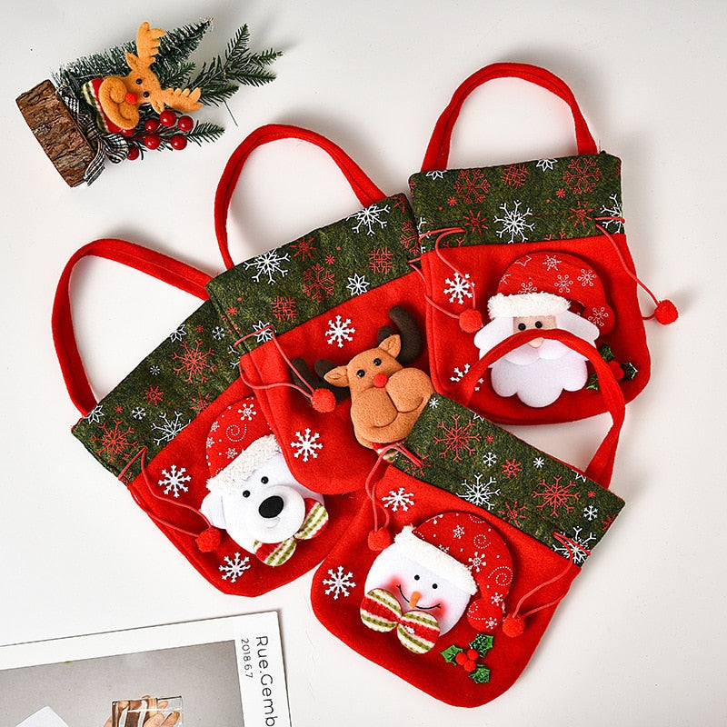 Stocking bags printed linen Christmas goody bags