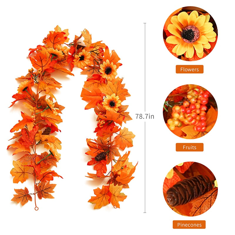 Autumn Decoration Artificial Maple Leaves Garland