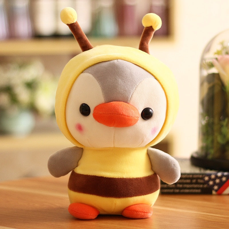 Kawaii stuffed penguin turns to dinosaur frog unicorn bee