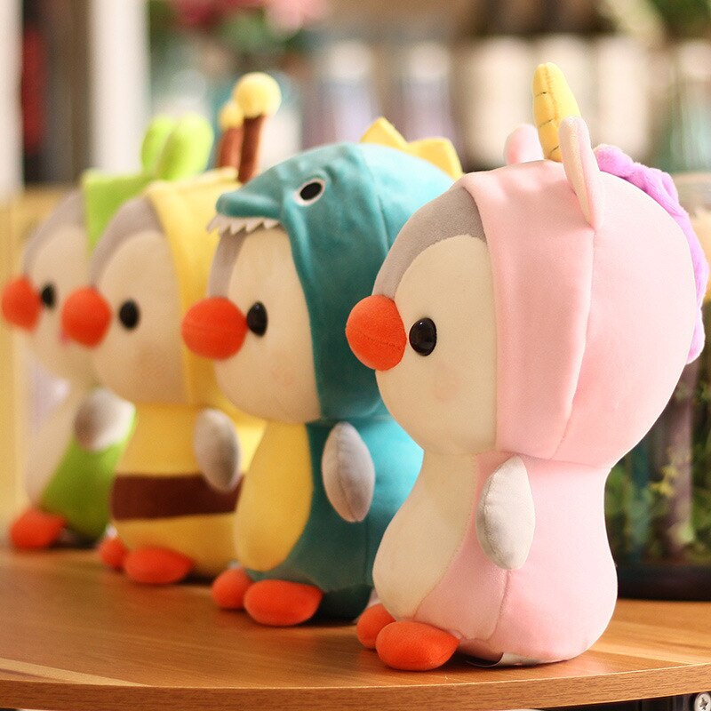 Kawaii stuffed penguin turns to dinosaur frog unicorn bee