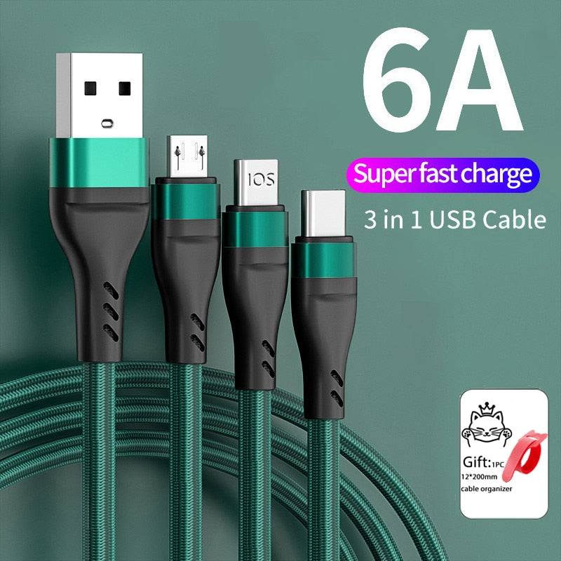 6A 3-in-1 charging cable USB Quick charger