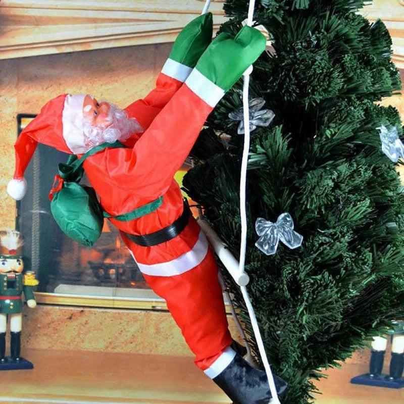 Santa climbs the rope ladder