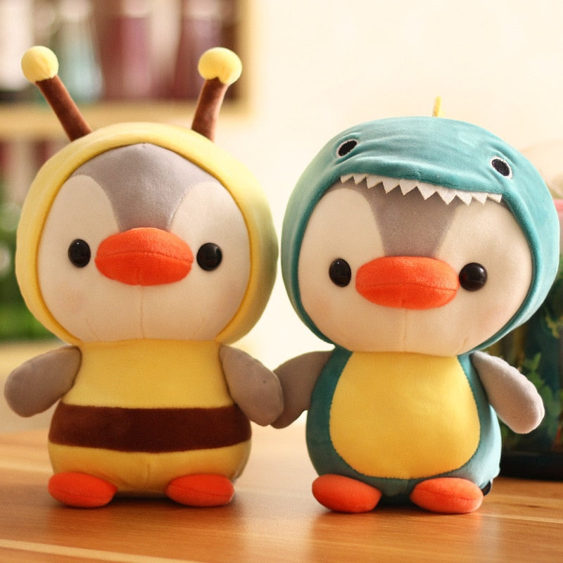 Kawaii stuffed penguin turns to dinosaur frog unicorn bee