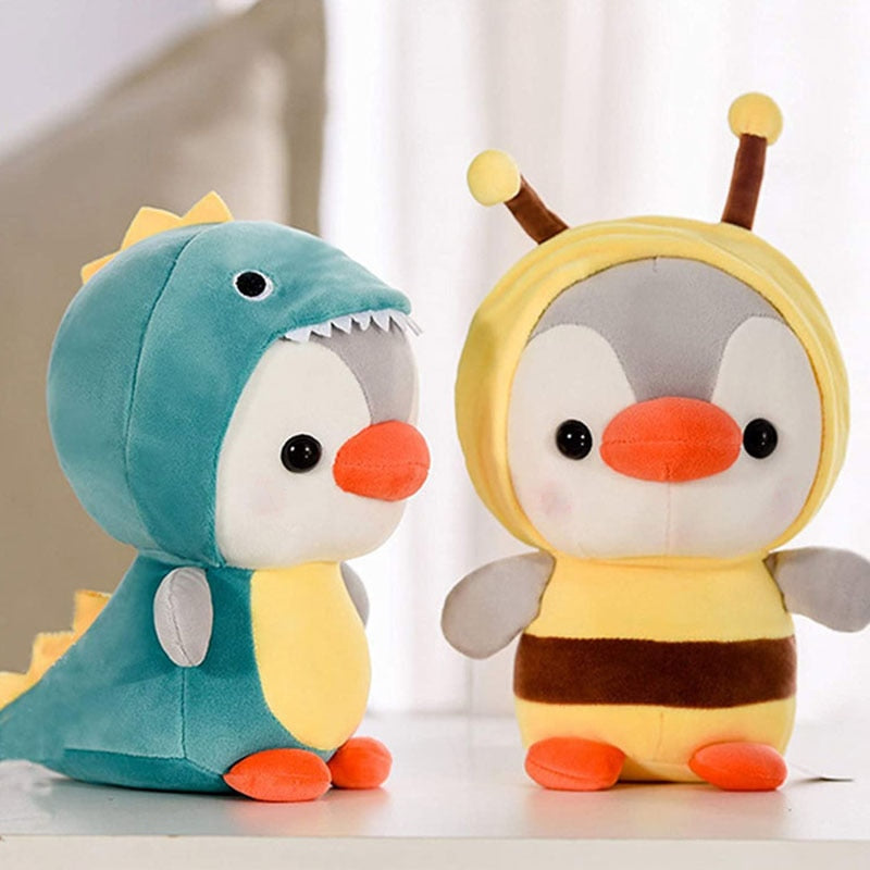 Kawaii stuffed penguin turns to dinosaur frog unicorn bee