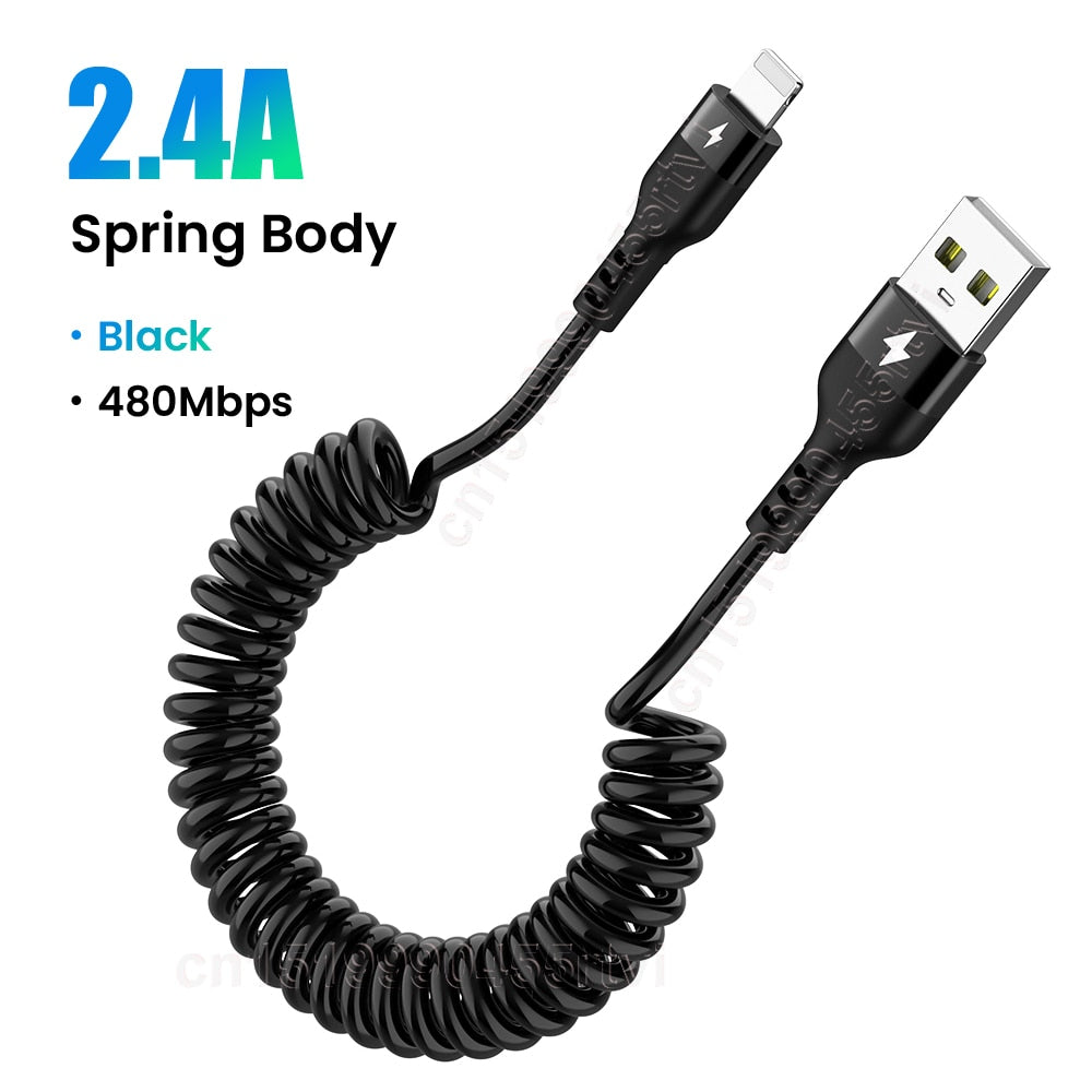 Spring USB Cable for iPhone 14 13 12 11 Pro Max XS XR X