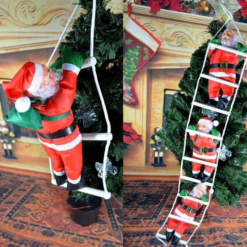 Santa climbs the rope ladder