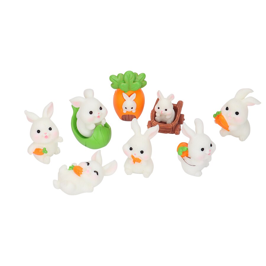 Five rabbit family carrot-leaf boat statues