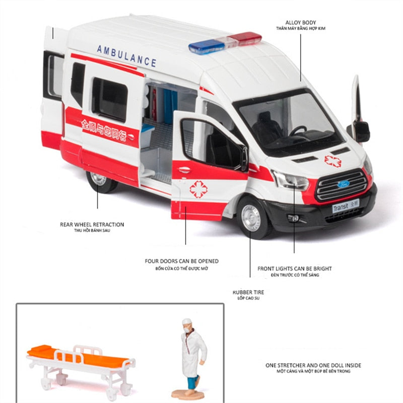 1:34 FORD Transit Alloy Ambulance Vehicles Car Model