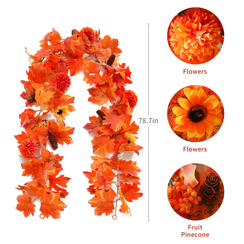 Autumn Decoration Artificial Maple Leaves Garland