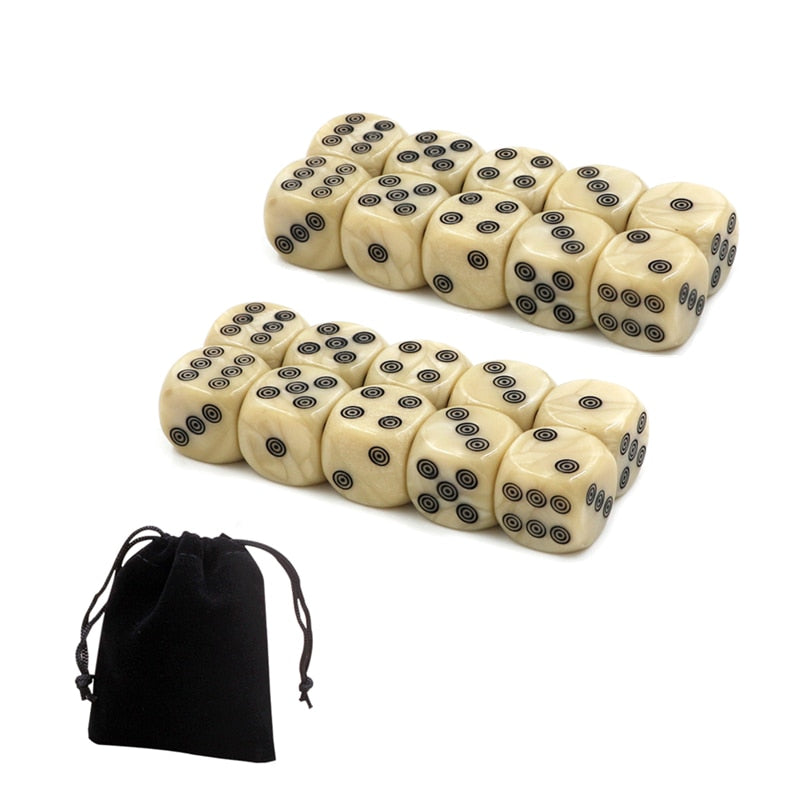 16mm Acrylic Ivory Dice with Bag D6 Dice