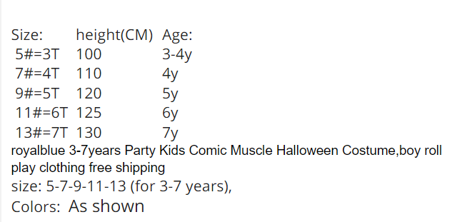 Children&#39;s comic muscle party costumes